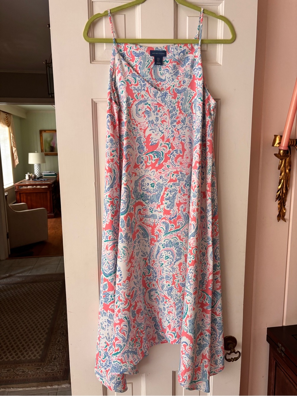 Antibes Blanc Coral Pink & Blue Paisley Slip Midi Dress